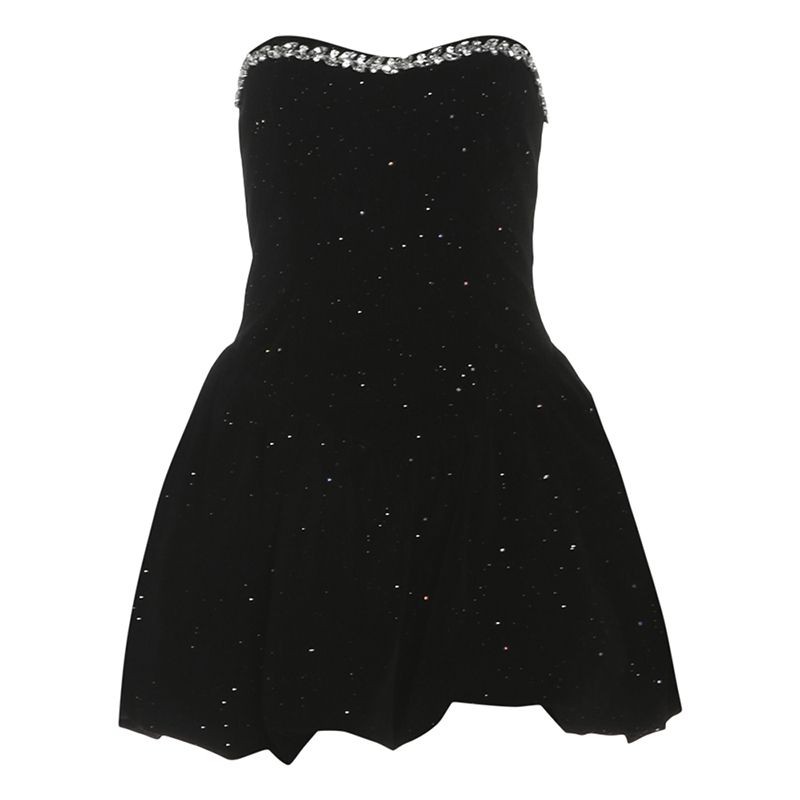 

# Sisjuly# Black Dress Bling Shiny Waist Covering Slim Looking Strapless Dress Bud Dress Female Black L