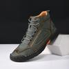 Handmade Leather Mens Ankle Boots Booties Casual Leather High Top Shoes Outdoor Man Motorcycle Boots Sneakers Comfy Hiking Boats