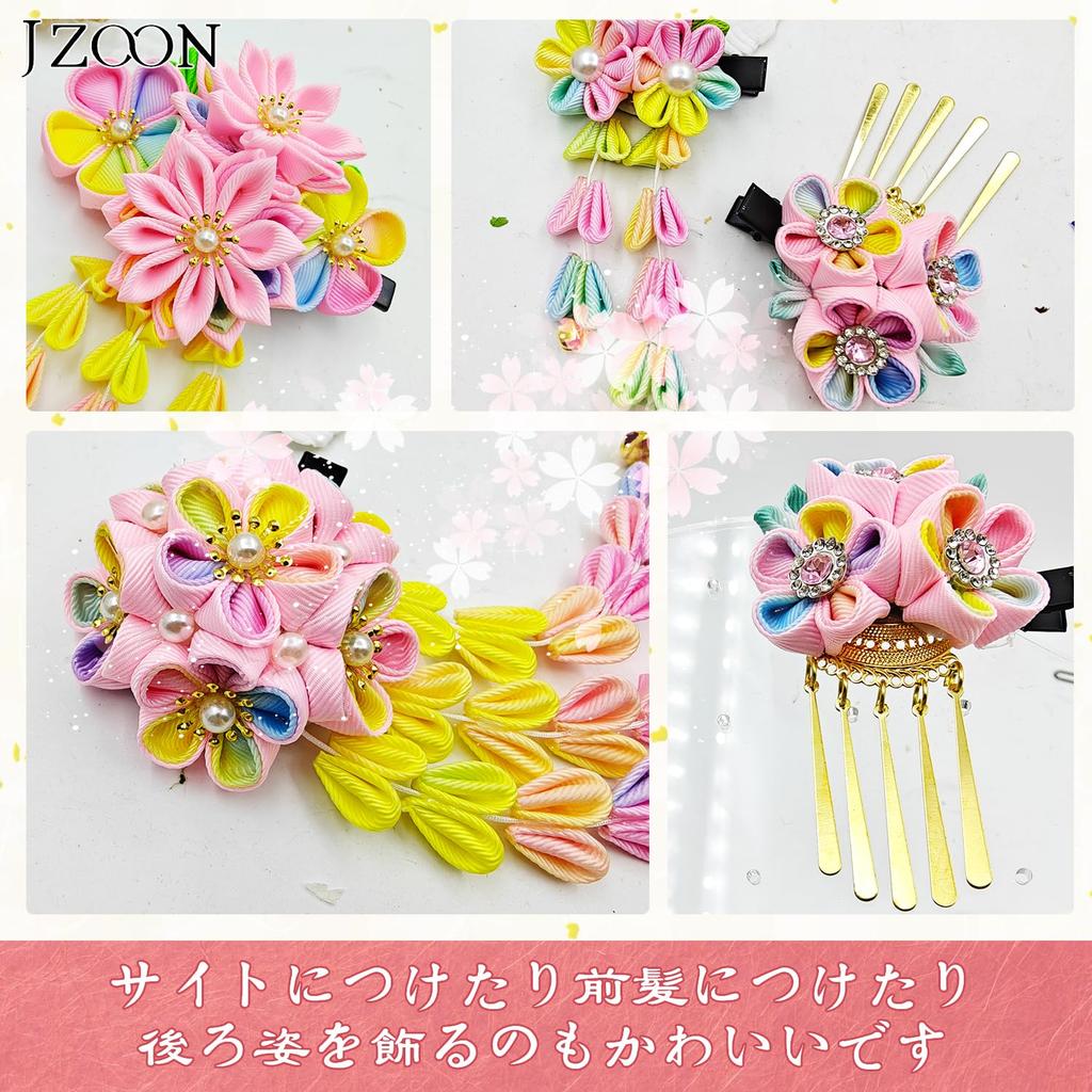 JZOON Hair Perfect for and other Japanese with Cherry Blossom and Handmade in Rainbow H2904 Shichi-Go-San Ornament, Tsumami-Zaiku, Coming-of-Age