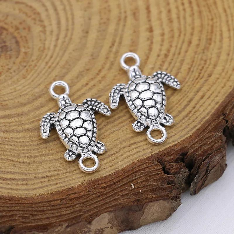10Pcs Silver Plated Turtle Tortoise Charm Connectors For Jewelry Making Bracelet Findings Accessories Diy Craft