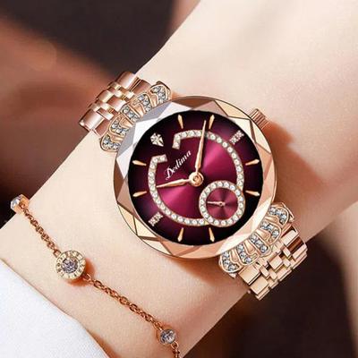 Fashion Luxury Women's Crown Diamond Waterproof Watch Rose Gold Stainless Steel Starmoon Women's Watch Crystal Quartz Clock