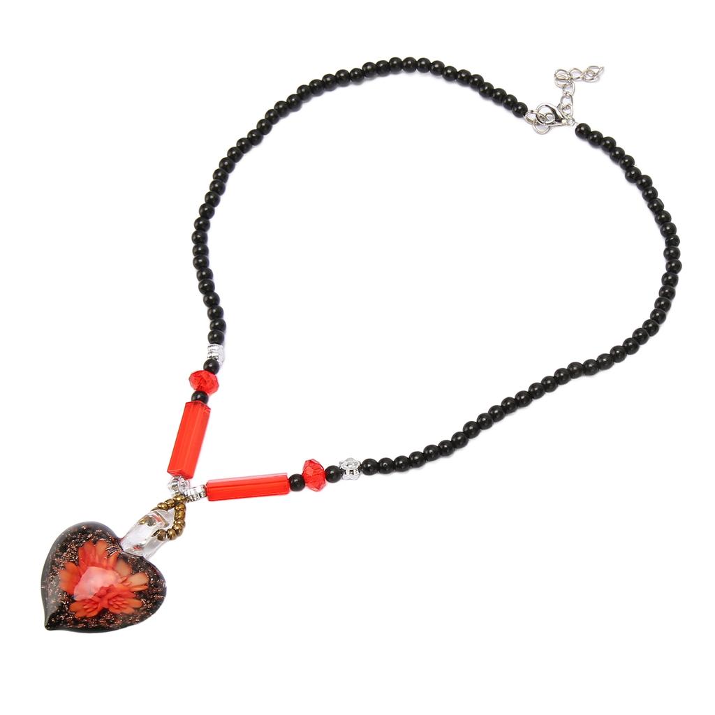 Herzanhänger Halskette Modisch Elegant Langlebig Glasperlenkette für Frauen Mädchen Rot