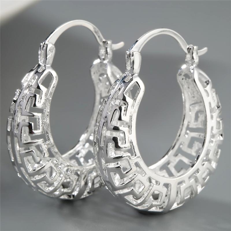 Trendy Color Hollow Circle Hoop Earrings For Women Fashion Korean Style U Shape Earrings Wedding Engagement Party Jewelry