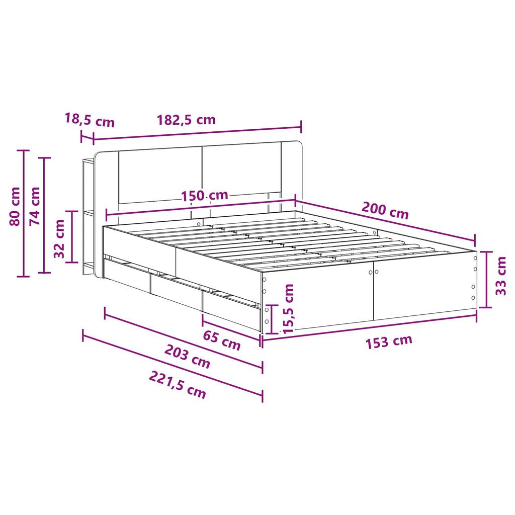 Bed Frame with Storage Space Black 150 x 200 cm Engineered Wood