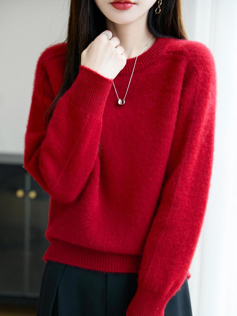 Women's Seven-Needle Thickened 100% Pure Wool Sweater - Autumn/Winter, Warm, Round Neck, Loose Fit, Knit Base Layer