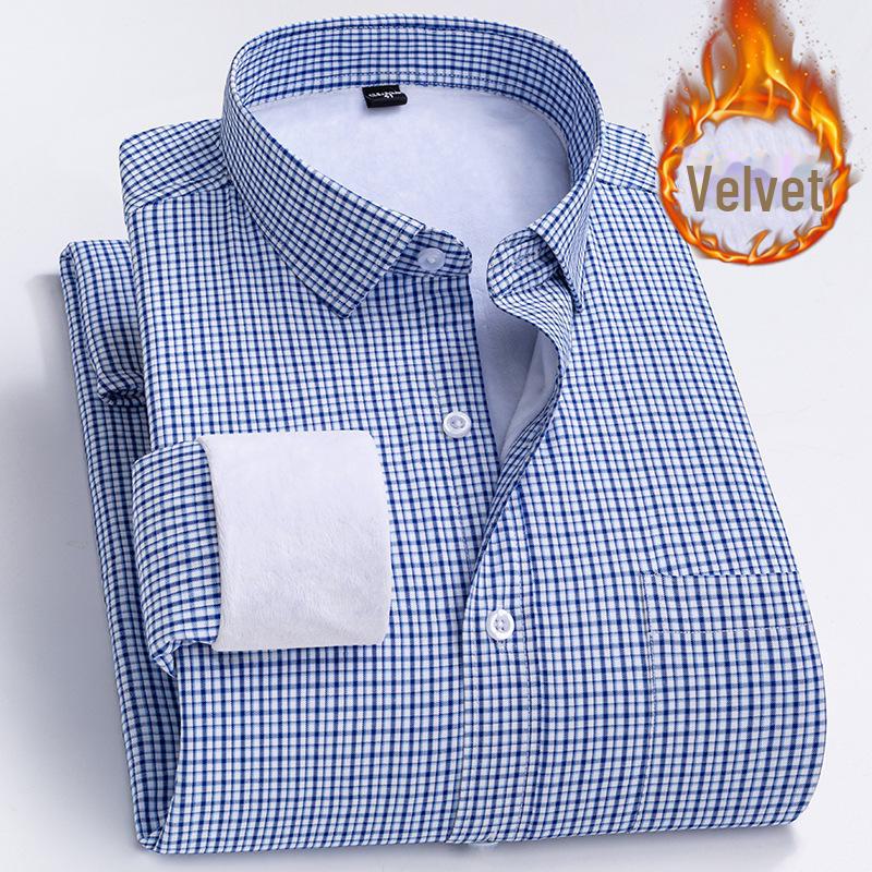 Men's Winter Plus Velvet Long-Sleeve Warm Shirt - Business Casual Gift for Middle-Aged Men