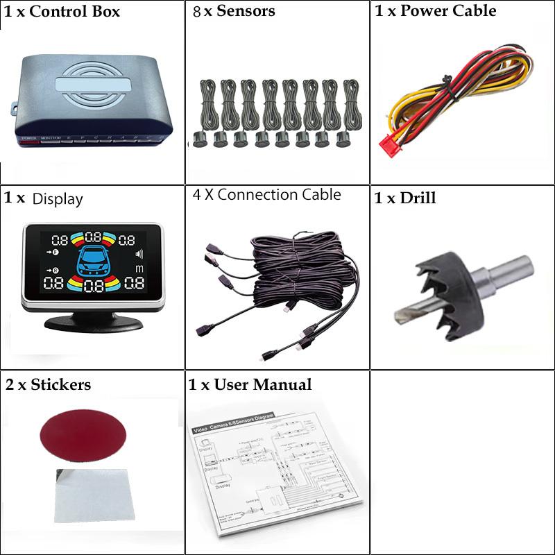 Electromagnetic Parking Sensor LED Monitor 8 Sensor Front Parktronic System Motion Detection Backlight