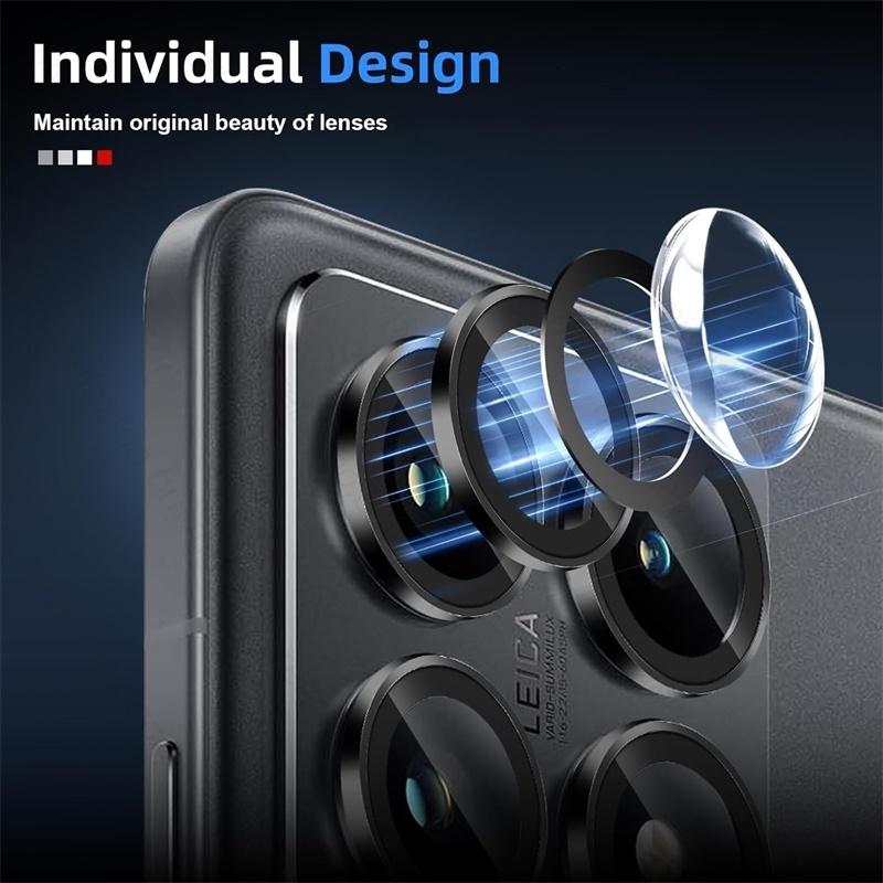 4Pcs/lot Black Metal Ring+Tempered Glass Lens Protector for Xiaomi 14T / 14T Pro  14TPro HD Clear Glass Camera Film