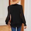 Women Autumn Spring Blouses and Shirts Lace Stitching V-neck Long Sleeve Casual Shirt Tops