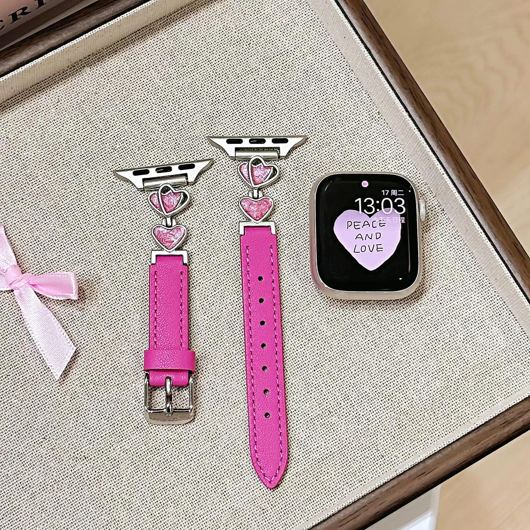 

New Cloth Metal leather loop For Apple Watch band women S10/9/8/7/6/5/4/3 SE 38mm 40mm 41mm 42mm 44mm 45mm 46mm 49mm Strap 38mm40mm41mm 42mmS10 фиолетовый