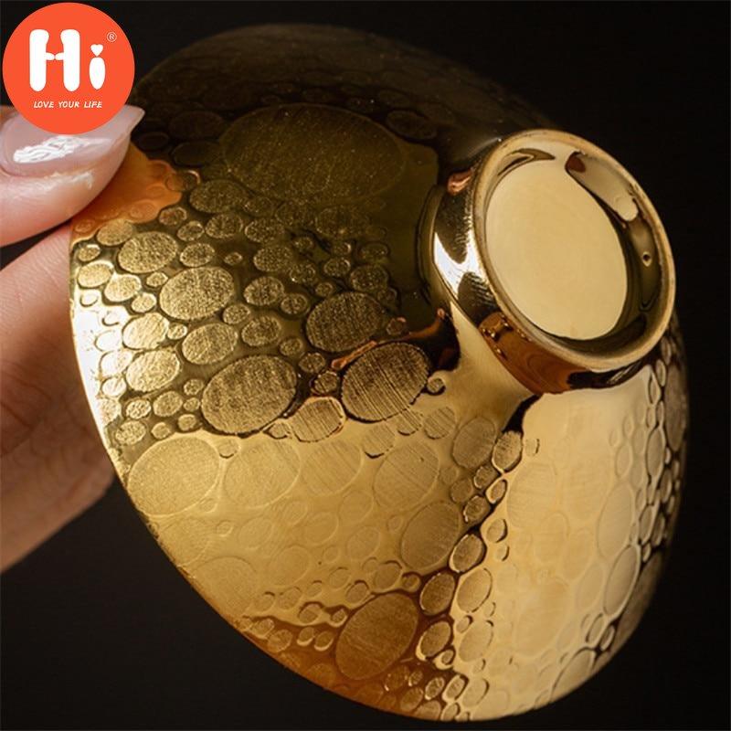 Hi Ceramic Gold Glaze Kung Fu Master Cup Porcelain Small Tea Bowl Handmade Office Teacups Water Mug Drinkware