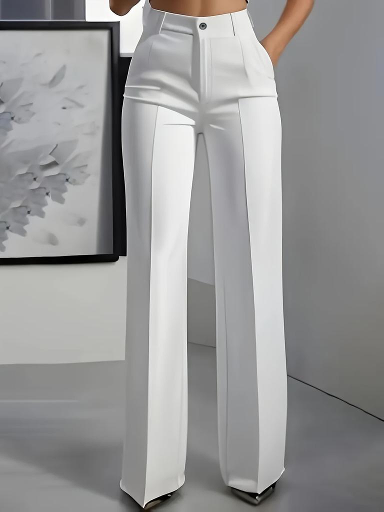 Women's High Waist Button Detail Wide Leg Trousers