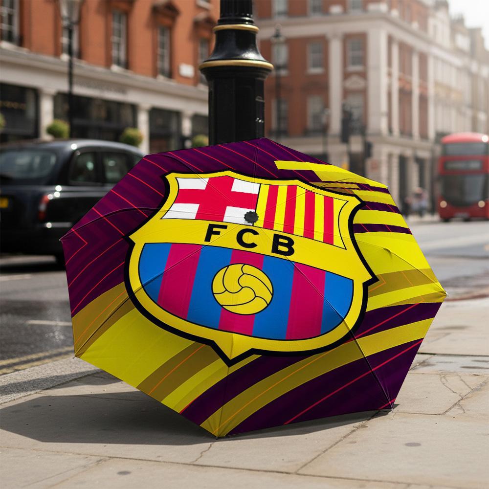 1 PC Automatic Folding Umbrella-Barcelona Football Club Pattern, Portable & Foldable Design with 8 Ribs, Christmas Birthday Gifts