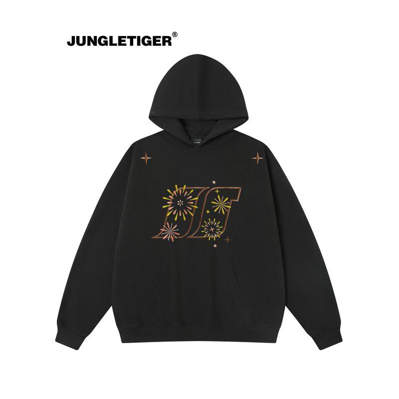 Jungle Tiger Original Design Fireworks Embroidery Hooded Sweatshirt for Men 2026 Spring American Style Heavyweight Couple Clothes