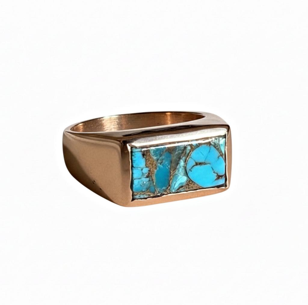 Blue Copper Turquoise Ring, 925 Solid Sterling Silver, Mens Bold Signet Ring, Turquoise Jewelry