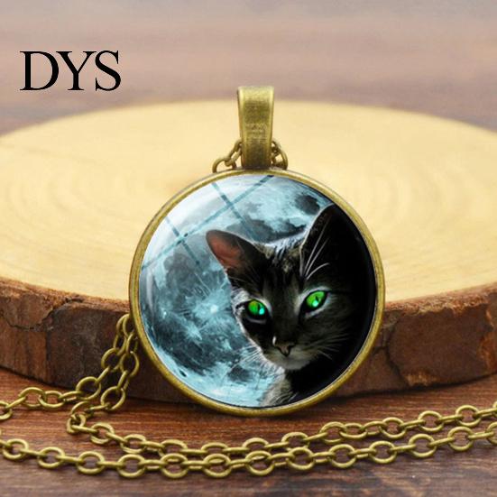 Vintage Dámské šperky Kočka vzor Faux Cabochon Přívěsek svetr Řetízkový náhrdelník