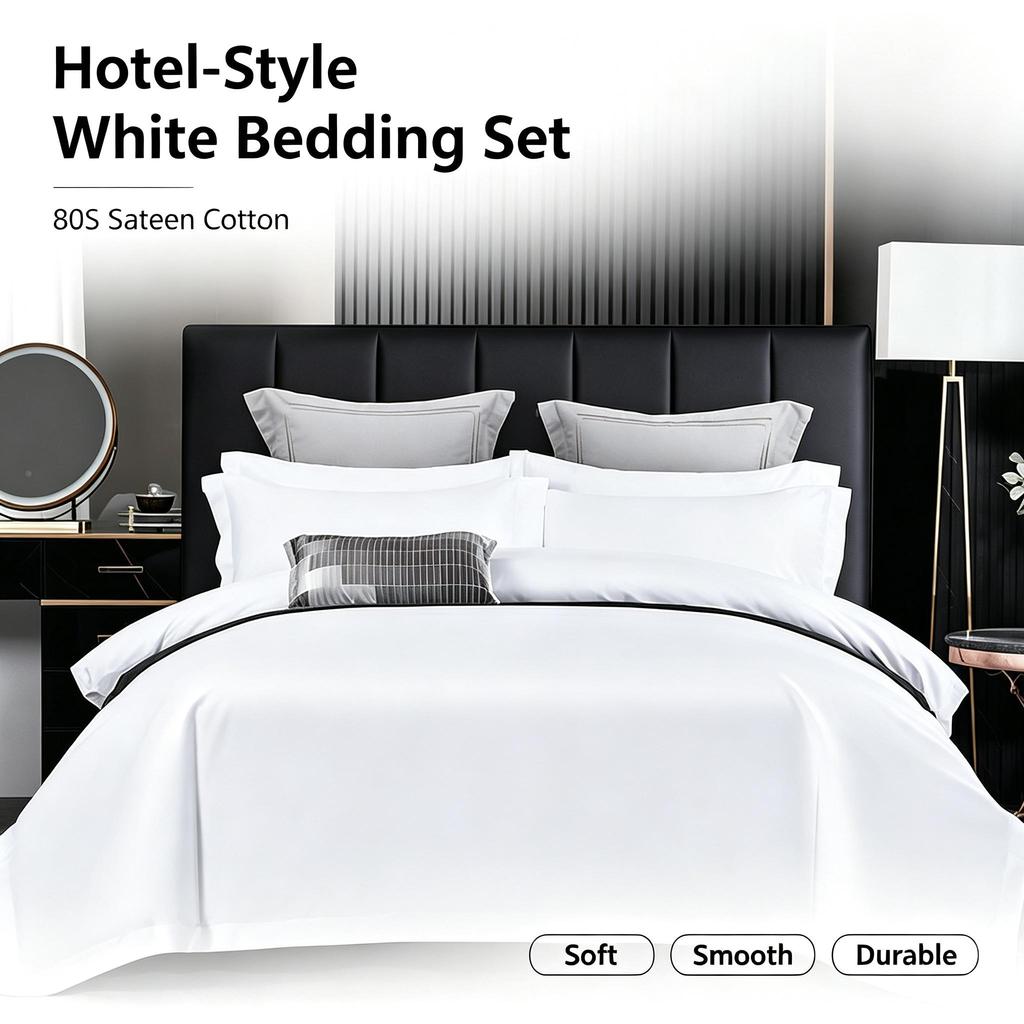 Luxuriöses 600TC Baumwollsatin Bettwäsche-Set 4-teilig Hotelqualität Weiß Bettbezug Laken Kissenbezüge für Schlafzimmer Queen