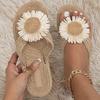 Dames Bloemen Linnen Instapsandalen - Zomer Strand Slippers met EVA Zool, Instap Platte Sandalen
