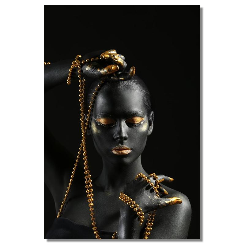 

Современная черная золотая обнаженная африканская женская картина маслом на холсте, постеры и принты, скандинавская настенная картина для гостиной 21x30 No Frame