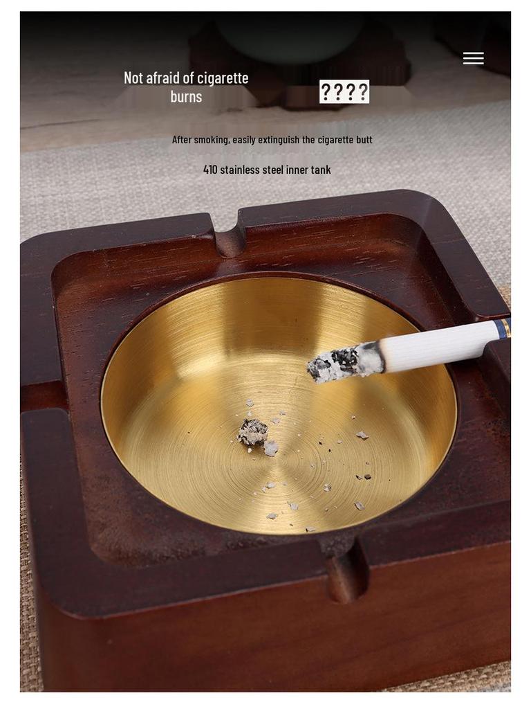 Modern Chinese Anti-Fly Ash Wooden Ashtray for Home or Office