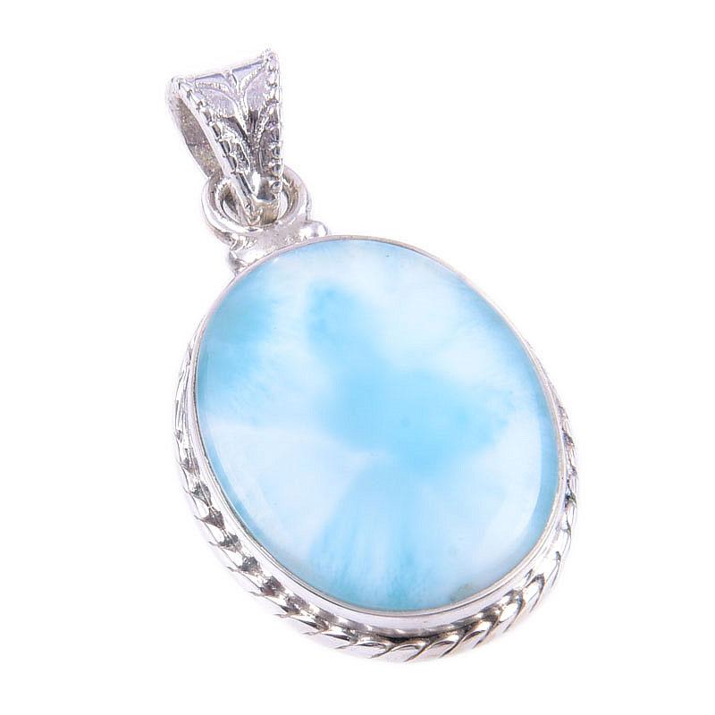 Natural Republic Larimar Edelstein 925 Massiv Sterlingsilber Anhänger 1,50'' q4Q61