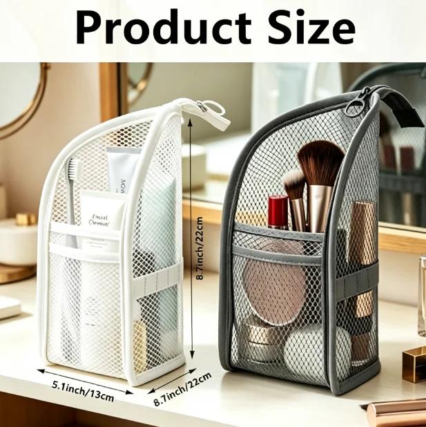 New Portable Standing Mesh Toiletry Bag Waterproof Travel Foldable Toothbrush Cosmetic Organizer Bedroom Bathroom Storage Pouch