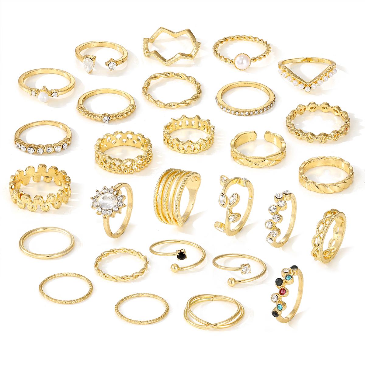 

Комплект из 28 предметов, набор колец, благородный шарм, темперамент, роскошный жемчуг, бриллианты, ажурные вечерние универсальные носимые свадебные аксессуары золотой