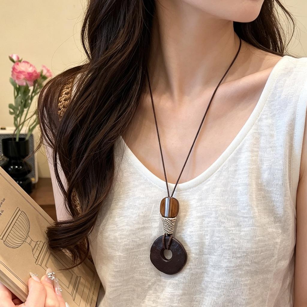 Bohemian Etnische Holle Houten Kralen Ketting Voor Vrouwen Vintage Bedels Trendy Bedels Sieraden