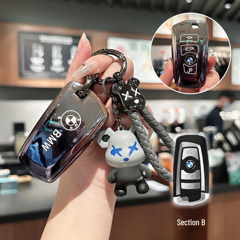 Compatible BMW Key Case for 3 Series, X3, 530Li, 5 Series, 525, 1 Series, 7 Series, and X4 Models - TPU Shell with Buckle.