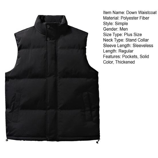 Men Down Waistcoat With Pockets Stand Collar Sleeveless Zipper Closure Autumn Winter