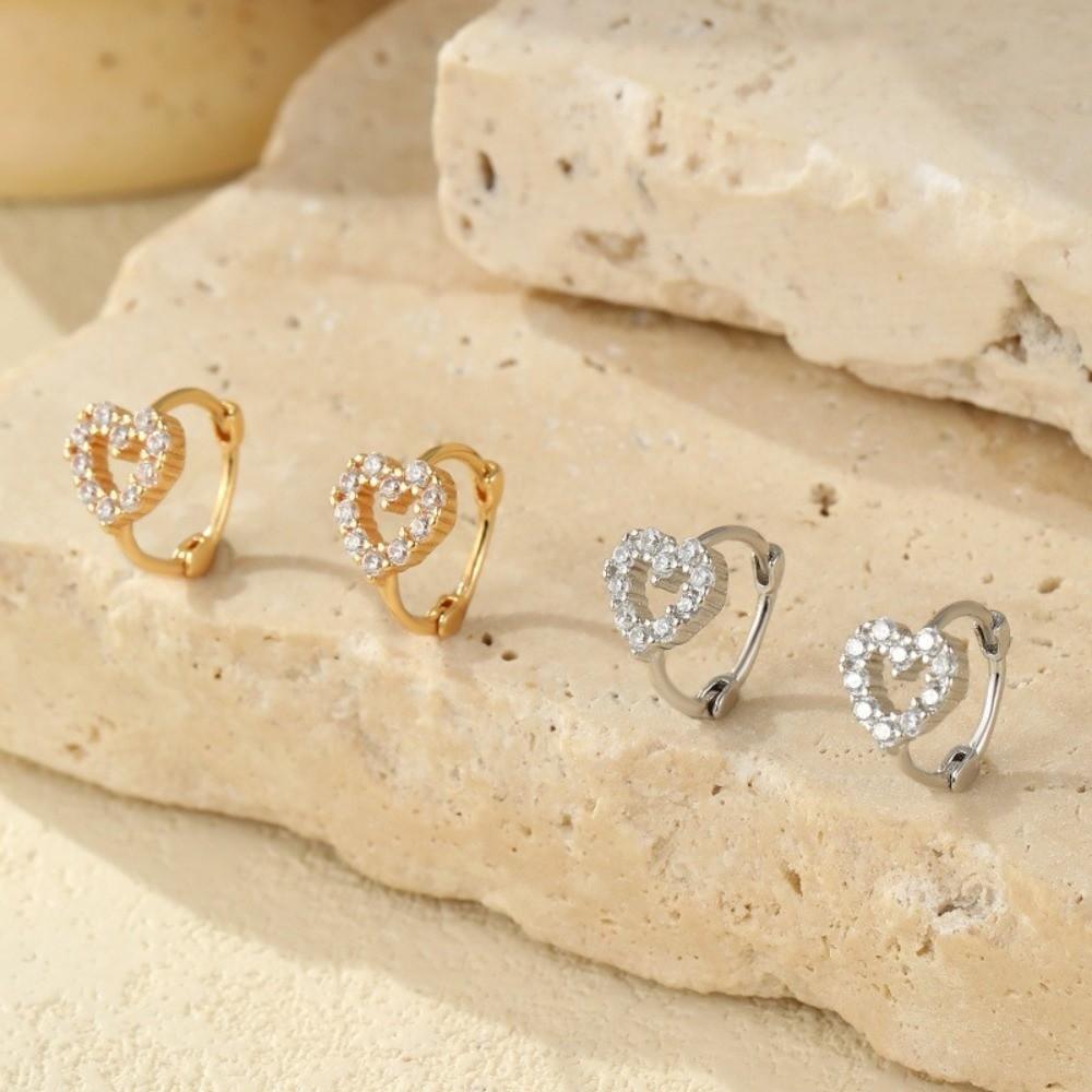 Shiny Heart Stud Earrings Sparkling Ear Buckle Luxury Rhinestone Hoop Earrings Female