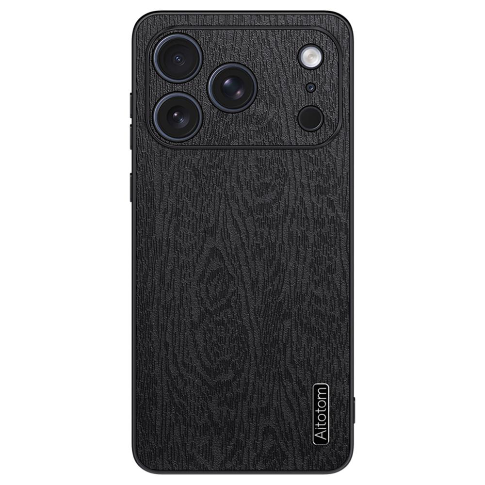 For iPhone 17 Pro Max Case Wood Texture PU Leather Coated PC TPU Phone Cover