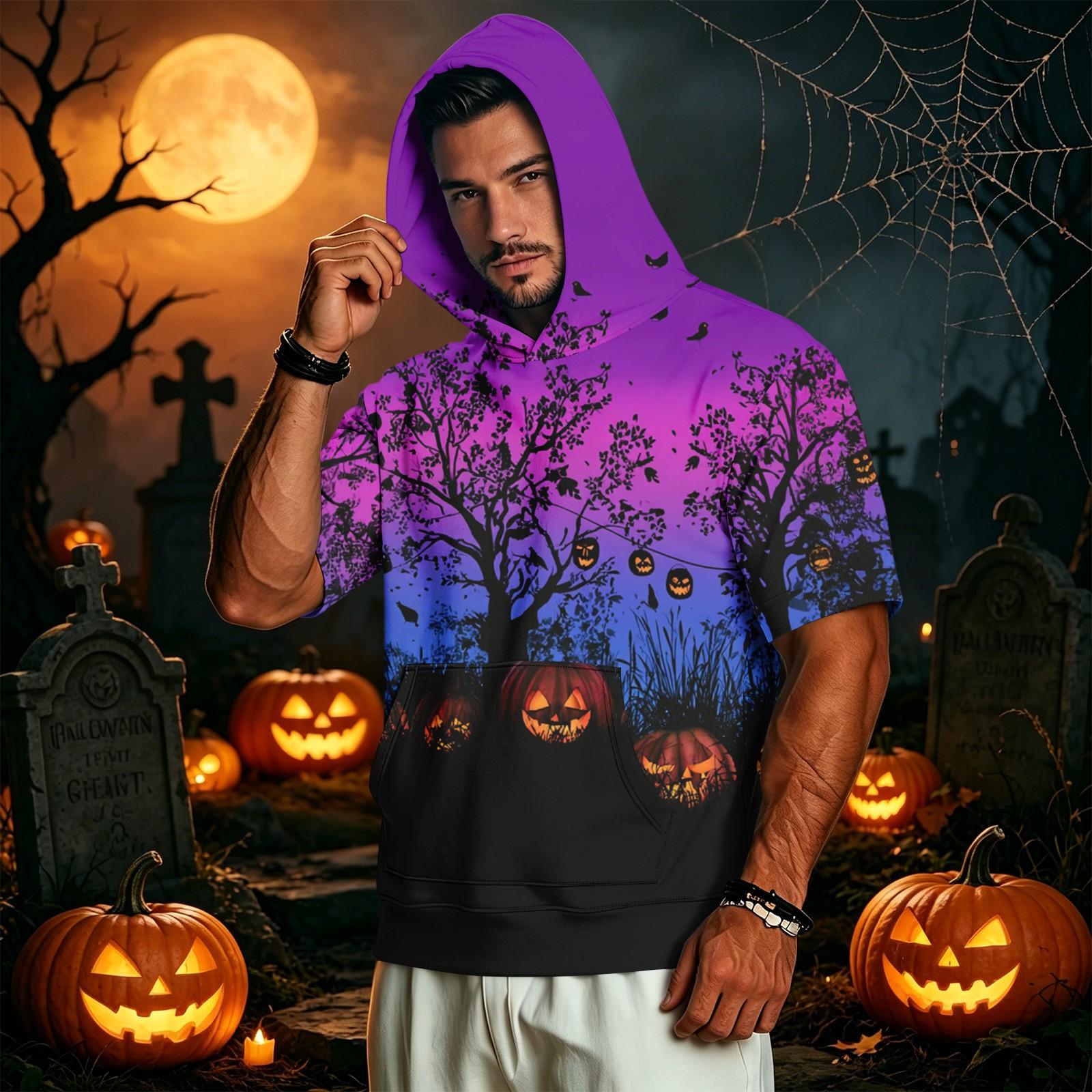 Men s Casual Lightweight Hooded Short Sleeve Sweatshirt Retro Pullover S