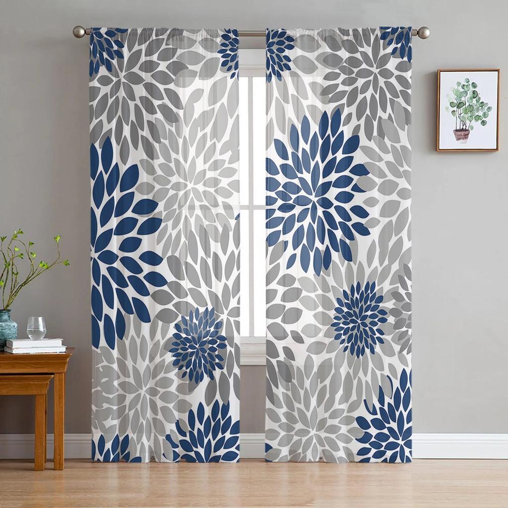 Perdele din tul cu flori galbene de culoare vintage Dahlia pentru sufragerie perdele transparente pentru dormitor perdea fereastră de bucătărie