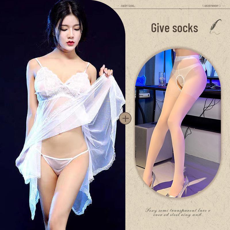 Damska Seksowna Bielizna z Siateczki i Koronki - Przezroczysta Koszula Nocna Plus Size na Wszystkie Sezony