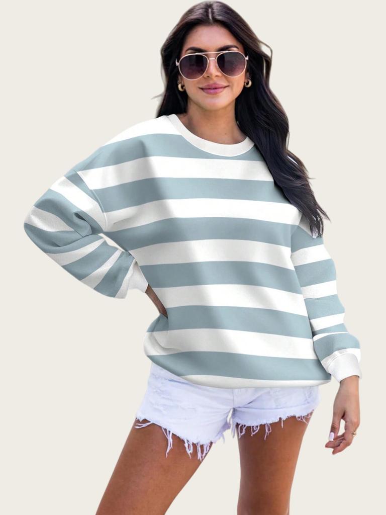 Women's Plus Size Color Block Striped Crew Neck Pullover - Autumn 2025 Collection