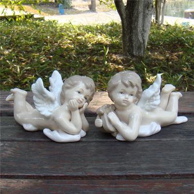 Lovely Porcelain Angel Figurine Ceramic Cupid Doll Miniature Home Love Ornament for Wedding Decor Valentine's Day Gift Craft