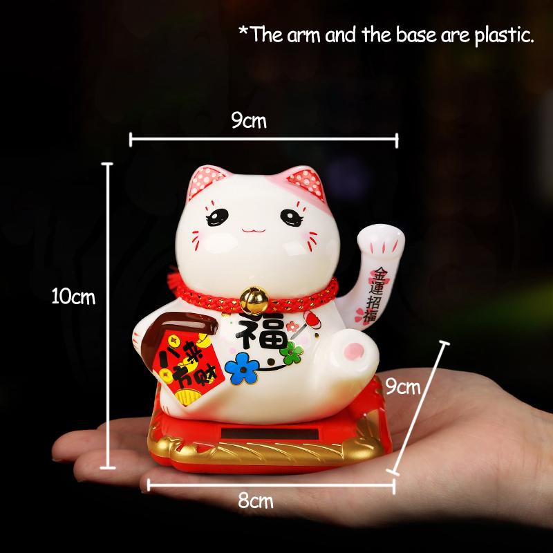Gatto Fortunato Ceramica Alimentato a Energia Solare Maneki Neko Braccio Ondulante Gatto che Invita la Fortuna con Tappetino Auto Decorazione Scrivania Fascino Regalo