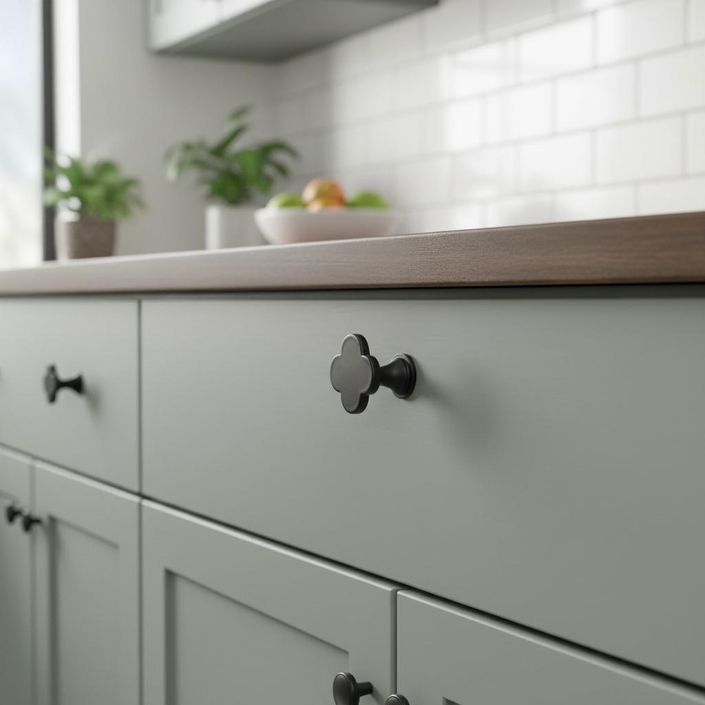 Clover Shape Colored Cabinet Knob Zinc Alloy Single Hole Door Pull Handle For Kitchen Cupboard Wardrobe Drawer