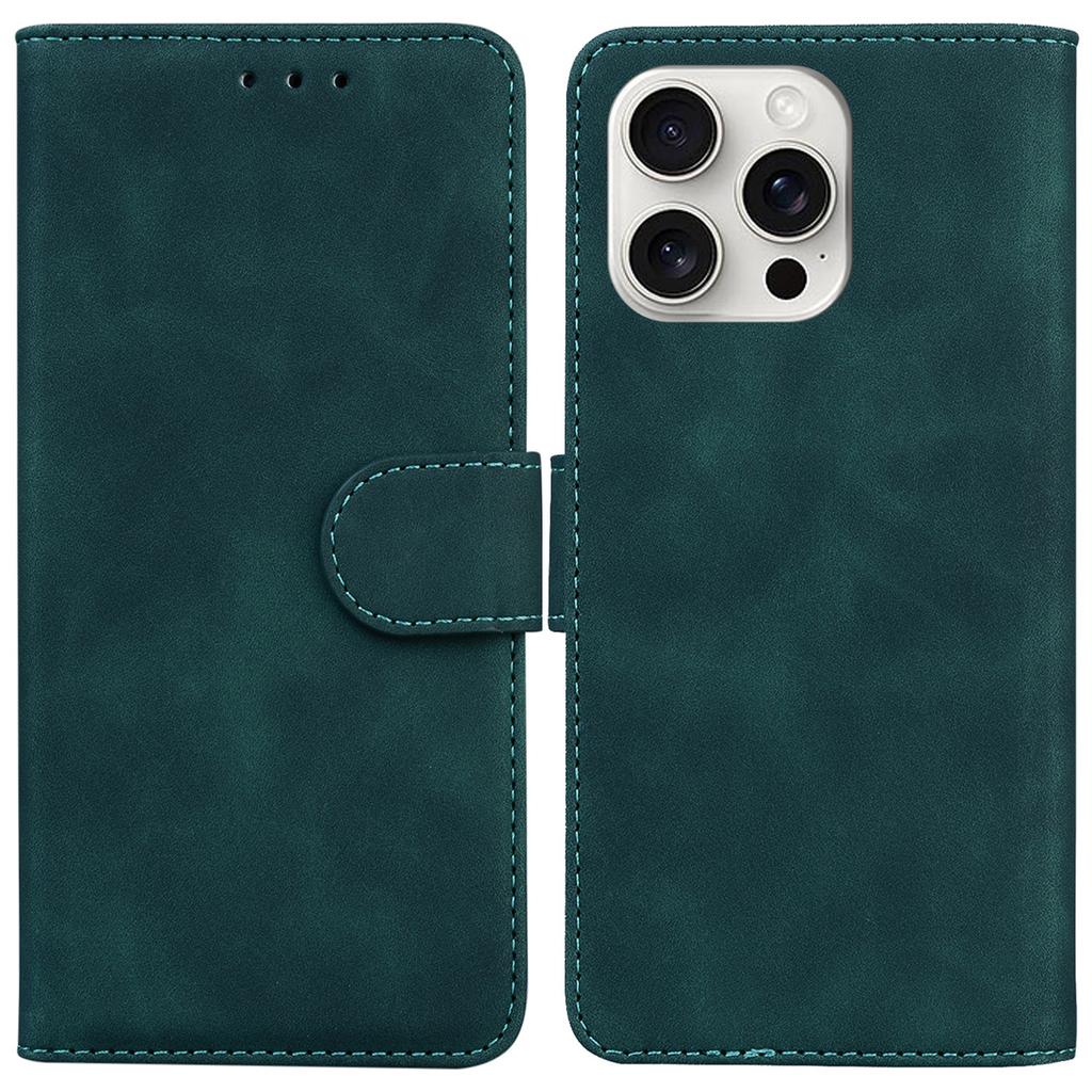 For iPhone 16 Pro Max Case Solid Color PU Leather Stand Phone Cover