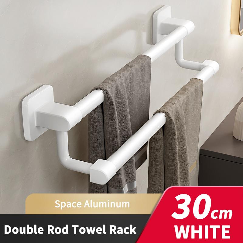 Towel Holder Self-adhesive Double Layer Bathroom Towel Rack No Drilling Towel Bar Kitchen Storage Rack Bathroom Organizer