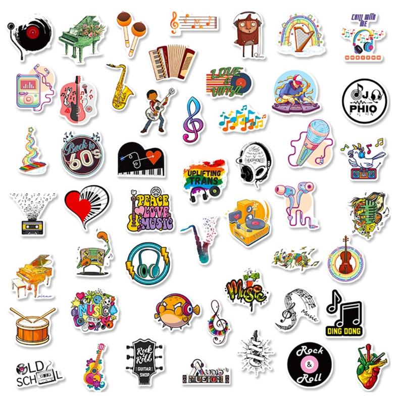 50pc Adhesive Music Decals Rock Roll Punk Vintage Stickers for Adults Kids Hydroflasks Laptop Skateboard Luggage Window