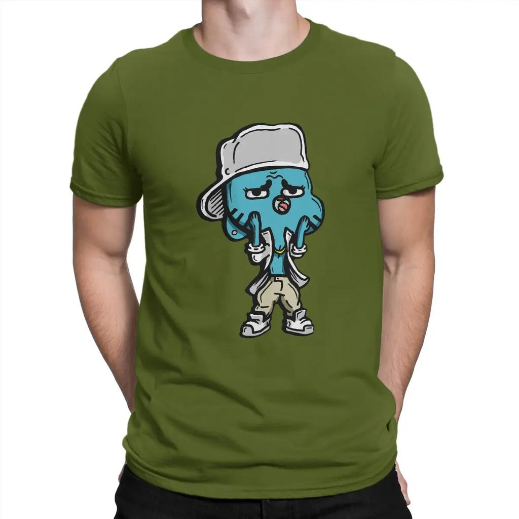 Cute T Shirt Men's  Pure Cotton Casual T-Shirts Crew Neck T-The Amazing World of Gumball Tee Shirt Short Sleeve Clothes Gift