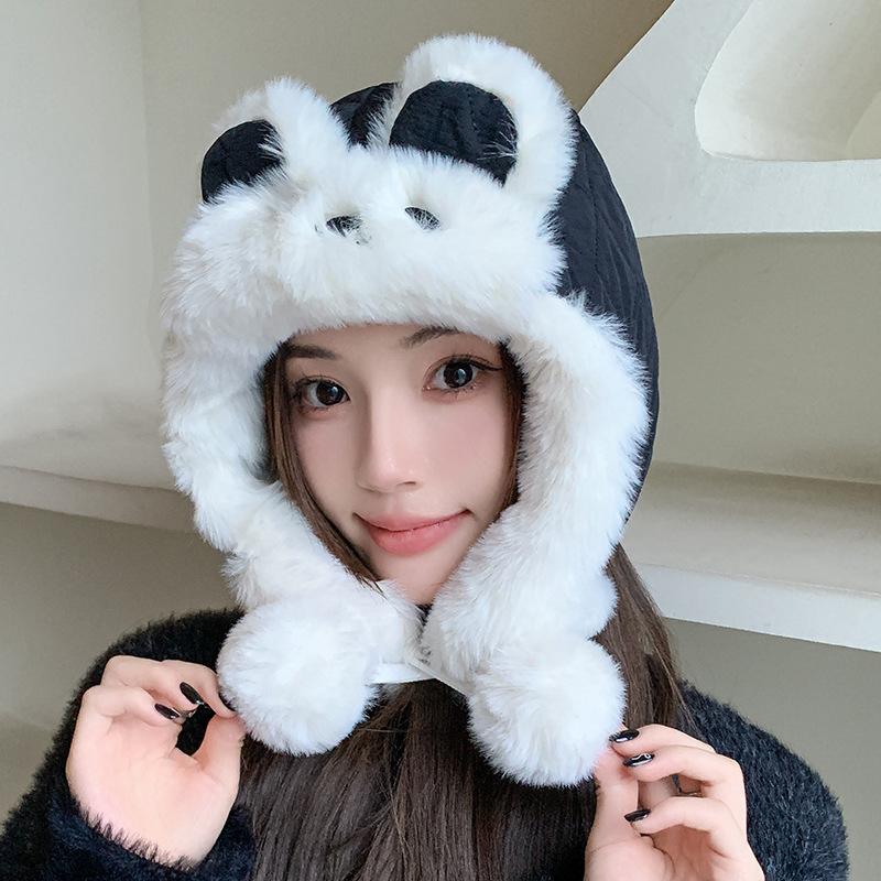 Cute Cartoon Warm Ear Protection Hat Face Enhancing Small Hat Windproof Hood for Girls