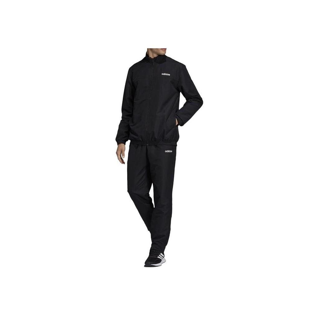 Adidas Stand Collar Solid Color Long Sleeve Jacket Comfortable Elastic Pants Casual Sports Suit Men Suit Black DV2461