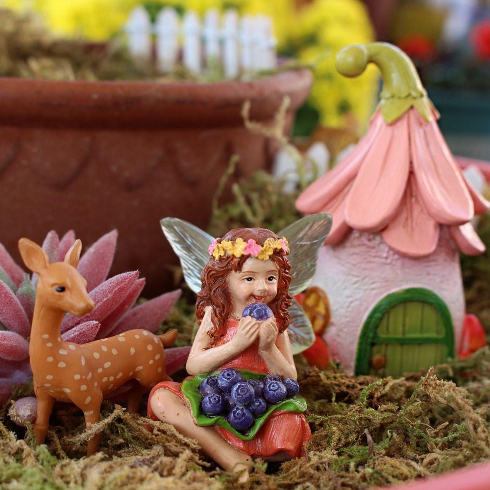 4pcs Resin Flower Fairy Plugin Set Cute Miniature Figurine Sculptures Fairy Elf Ornament  Bonsai