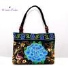 Modische Damen-Handtasche mit ethnischer Pfingstrosen-Stickerei, Perlengriff, Reißverschluss, Segeltuch-Einkaufstasche