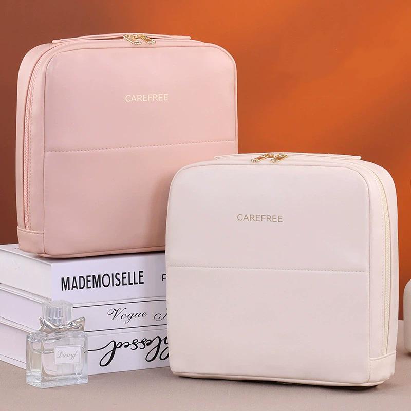 Magnetic standing makeup bag, portable for outdoor use, large capacity partitioned storage, makeup storage bag, toiletry bag