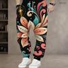 Men Plus Size Floral Printed Drawstring Waist Side Pockets Jogger Pants Cuffed Ankle Trousers
