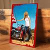 1 Piece of Vintage Motorcycle, American Flag, and Beautiful Woman Tin Wall Hanging Plaque, Suitable for Living Room/bar Wall Dec